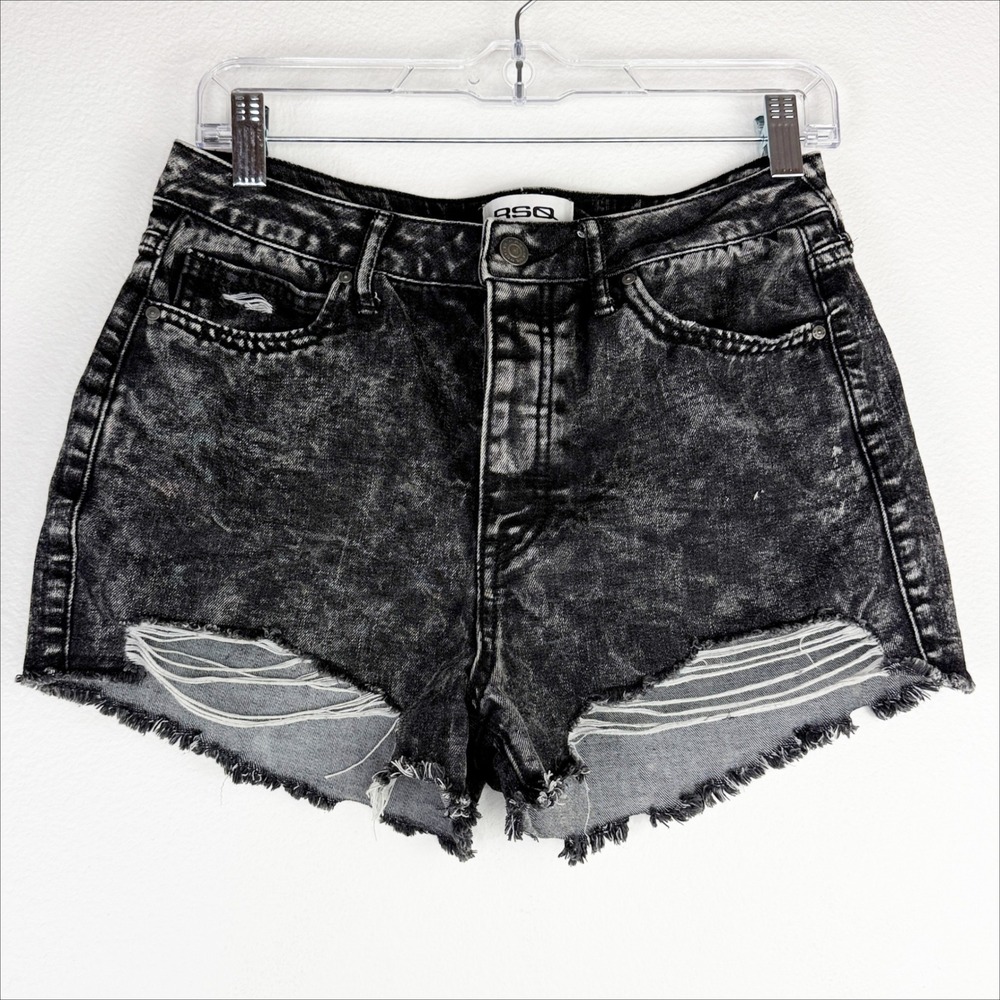 RSQ Womens 29 Vintage High Rise Black Acid Wash Distressed Denim Shorts Cut Offs